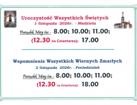 Porządek nabożeństw na Wszystkich Świętych i Dzień Zaduszny