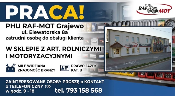 Raf-Mot Grajewo zatrudni osobę do obsługi Klienta