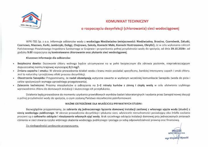 Rusza chlorowanie i płukanie sieci wodociągowej Niedźwiadna