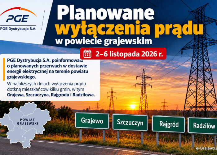Planowane wyłączenia prądu w powiecie grajewskim (2-6 .11)