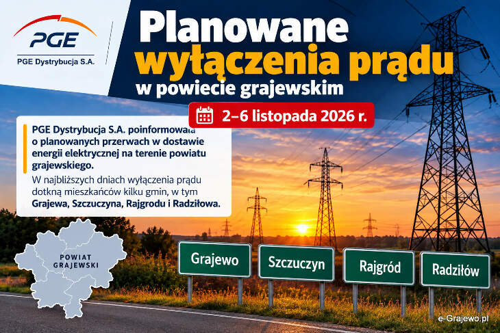 Planowane wyłączenia prądu w powiecie grajewskim (2-6 .11)
