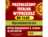 Grajewo ogłoszenia: TOTALNA WYPRZEDAŻ EKSPOZYCJI do 14.02!
Sklep Neopunkt - Grajewo,...